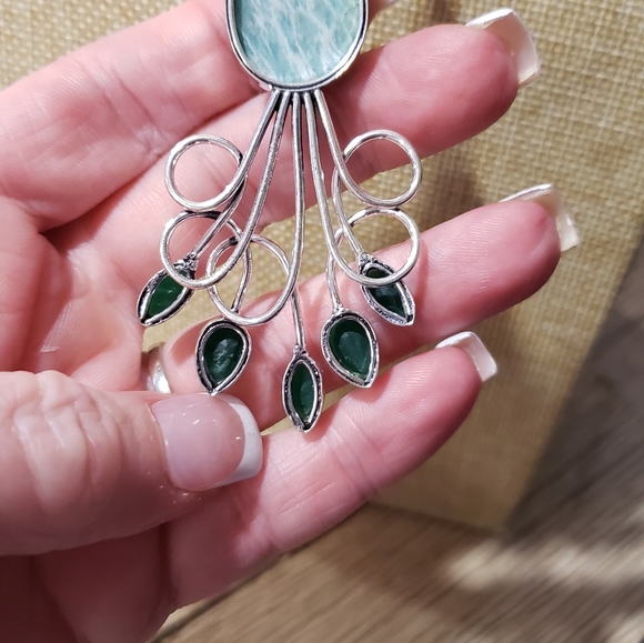 Amazonite necklace, 925 silver onyx amazonite pendant necklace - Picture 13 of 16